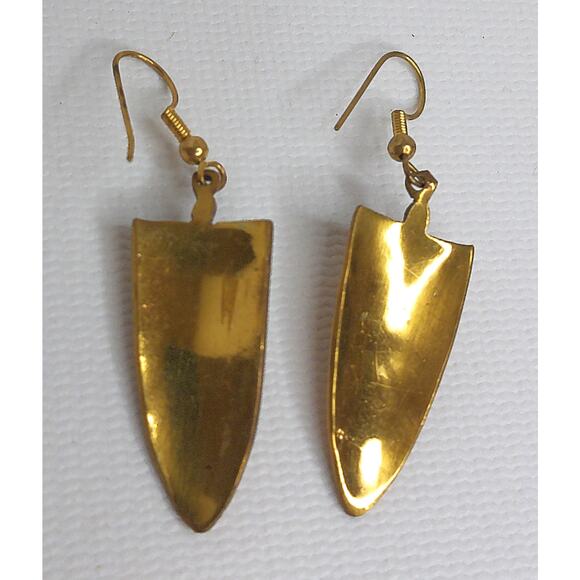 Vintage Brutalist Tribal Black Onyx ? Pierced Earrings READ - Picture 3 of 5